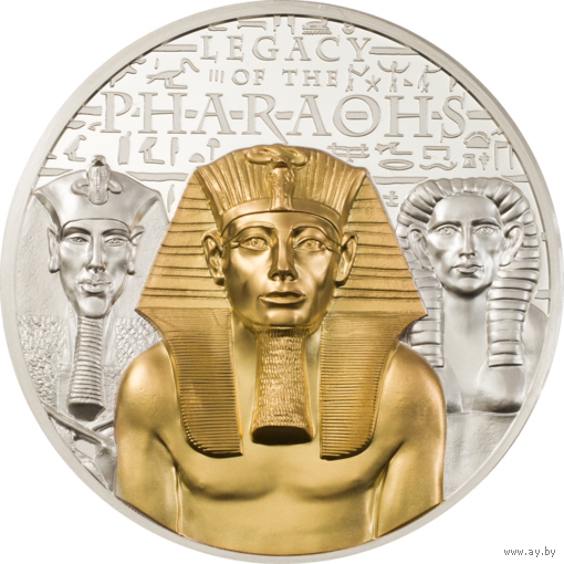 RARE Острова Кука 20 долларов 2022г. "Наследие фараонов. Египет. Пирамида". 24К Gold. Монета в капсуле; подарочной рамке - футляре; сертификат; коробка. СЕРЕБРО 93,30гр.(3 oz).
