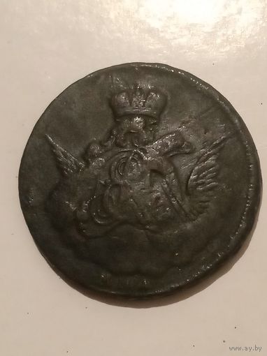 Монета Россия 1756 год  (перечекан) ММД ("орёл в облаках")