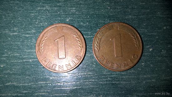 ФРГ. 1 пфенниг- 1950F, 1966 J ,  1969 D , 1971J, 1994A, 1995F, 1996J