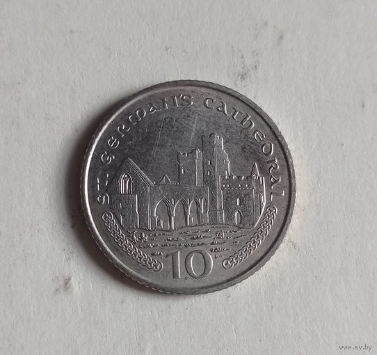 Остров Мэн 10 пенсов 2001 год костел святого Германа нечастая монета
