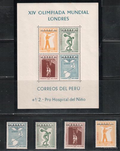 Перу-1956,(Мих.547-550,Бл.2)  ,  **  , Спорт,  ОИ-1956(полная серия)