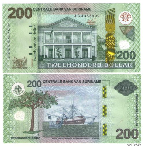 Суринам 200 долларов 2024 год UNC НОВИНКА