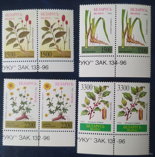 Беларусь 1996 пары с номером заказа, лекарственные растения