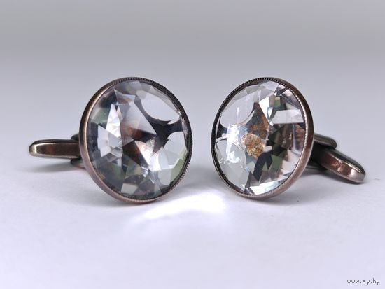Запонки горный хрусталь серебро 875 клеймо звезда СССР Русские самоцветы