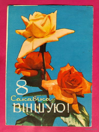 8 сакавiка! Розы. Подписанная. Фото Ананьева. 1965 года. 1596.