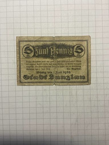 5 пфенингов (нотгельды) г. Германия.-1412