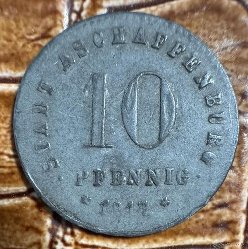 Монета 10 пфеннигов 1917 год. Ашаффенбург Ошибка в названии города - ASCHAFFEBURG. Веймарская республика.