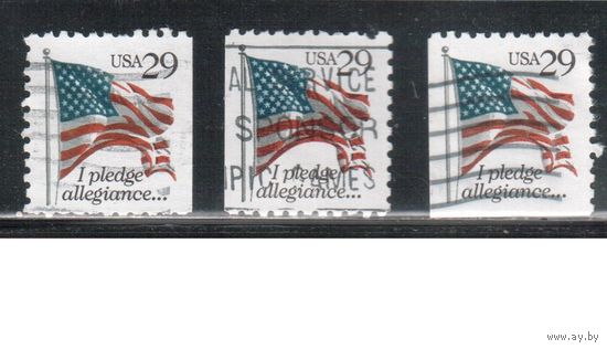 США-1992, (Мих.2314 D+G), гаш. , Стандарт, Флаг, (одиночка), 3 зубцовки