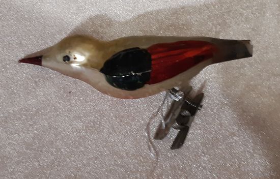 Ёлочная игрушка Иволга (под РЕСТАВРАЦИю), стекло. ГДР