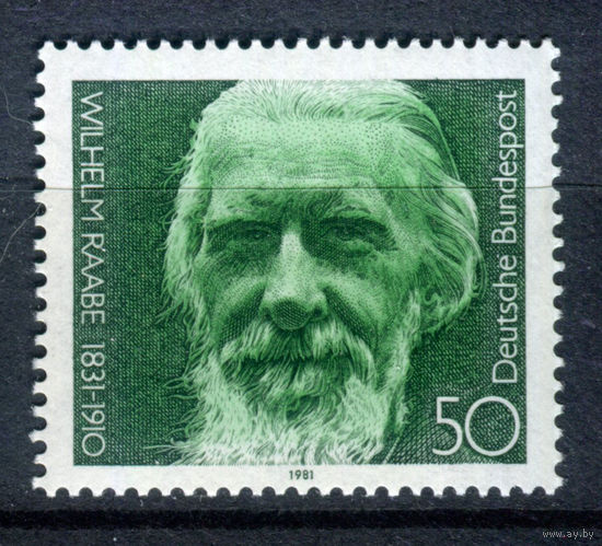 Германия (ФРГ) - 1981г. - Вильгельм Раабе, писатель - полная серия, MNH с отпечатком и полосами на клее [Mi 1104] - 1 марка