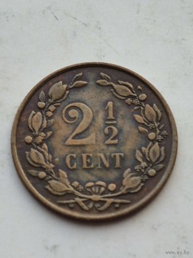 2 1/2 центов 1884 года Нидерланды. Монета не чищена. 45189