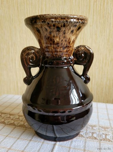 Ваза-амфора,  обливная керамика, винтаж.