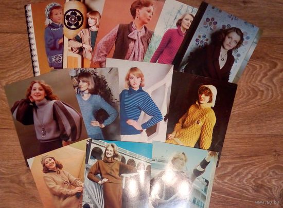 12 открыток - пособий по вязанию-СССР- 14х18см