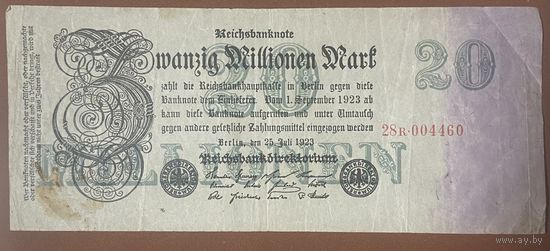 Банкнота 20 миллионов марок 1923 год. Веймарская республика.