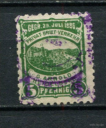 Германия - Гейдельберг - Местные марки - 1887 - Надпечатка (фиол.) нового номинала 1 на 5Pf - [Mi.53iiic] - 1 марка. Гашеная.  (Лот 90CS)