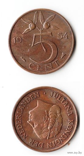 5 центов Нидерланды 1954 года