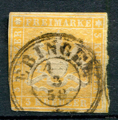 Королевство Вюртемберг - 1857г. - Герб, печать Эбинген - 1 марка - гашёная [Mi 7]. #1-Wu-1-A-1