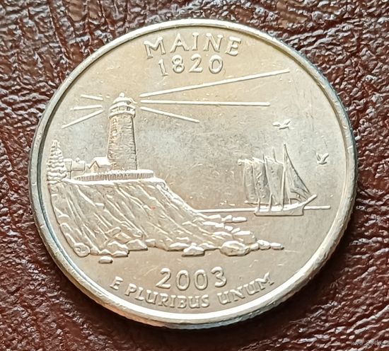 США 25 центов , D  2003 Квотер штата Мэн    ( 2-5-5 )