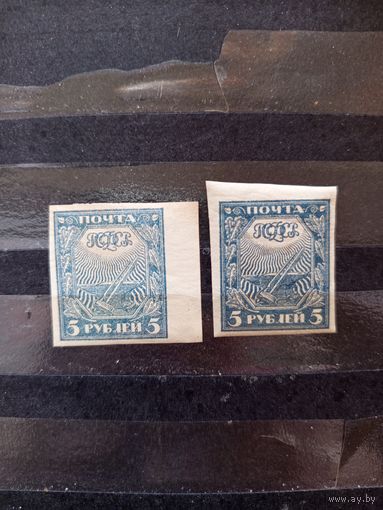1921 Советская Россия Загорский 5  и 5б серо-синяя и серо-голубая чистые клей лёгкая наклейка и MNH** (4-3)