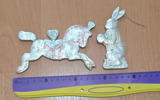 Две крупные и редкие- ёлочные игрушки из СССР. Картонаж- Лошадка и Заяц.  Распродажа коллекции!