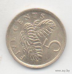 Республика Сингапур. 5 центов 1986, 1989. Щит выше щитодержателей. Лиана монстера деликатесная. Погодовка. Цена за одну монету.