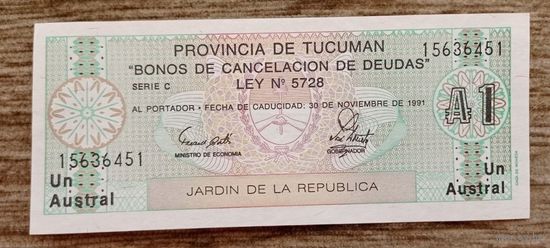 Werty71 Аргентина 1 аустраль 1991 UNС банкнота Провинция Тукуман