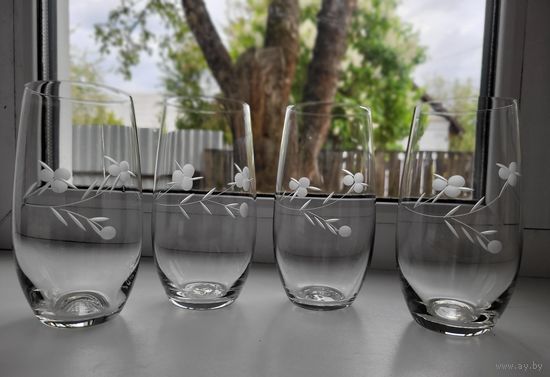 Стаканы 300 мл, стекло, ручная гравировка, одним лотом 4 шт.