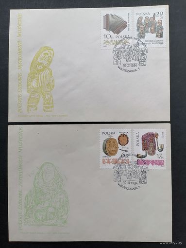 Польша 1984 Три КПД с полной серией марок "Старинные музыкальные инструменты" (спецгашение) Mi.2899-2904 каталог 5.50 евро