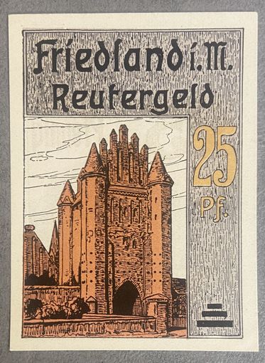 Нотгельд Фридланд, 25 пфеннигов 1922 год. Веймарская республика.