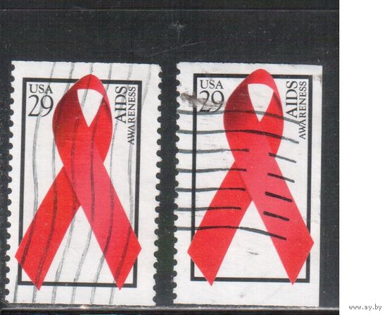 США-1993, (Мих.2426 Е+К) , гаш., СПИД, Медицина (одиночка), 2 зубцовки(1)