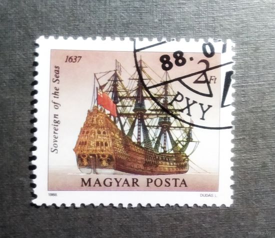 Марка Венгрия 1988 год Парусник