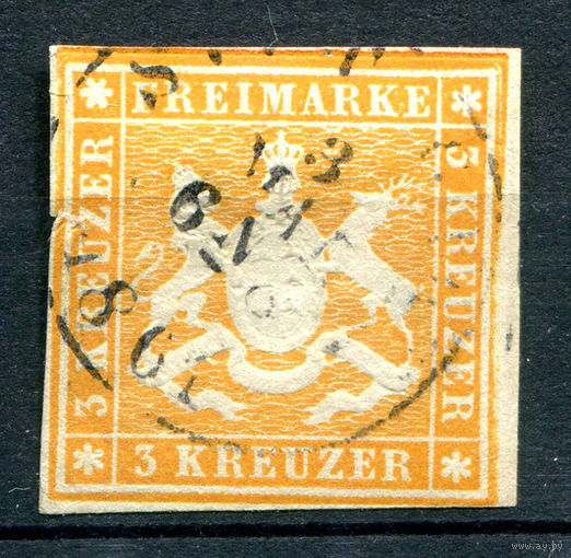Королевство Вюртемберг - 1859/60г. - Герб Вюртемберга - 1 марка - гашёная [Mi 12]. #1-Wu-1-A-1