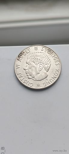 1 крона 1968 года. Швеция. Серебро 400. Монета не чищена. 45057