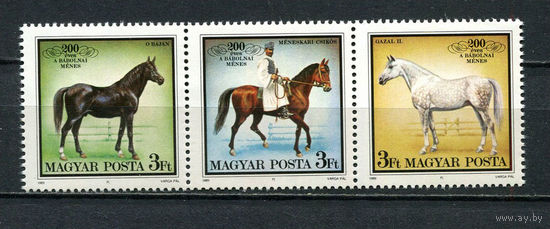 Венгрия - 1989 - Лошади - сцепка - [Mi. 4015-4017] - полная серия - 3 марки. MNH.  (Лот 75HH)-T41P37