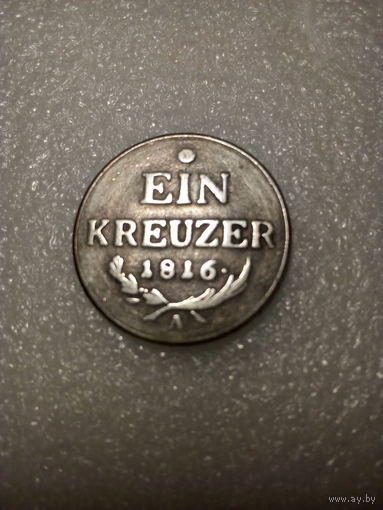 Пуговица из медной монеты 1 крейцер 1816 года. серебрение. Австрия.