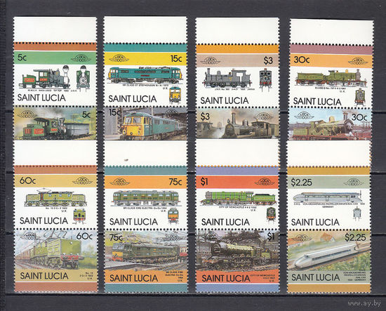 Транспорт. Паровозы. Сент-Лючия. 1986. 16 марок. Michel N 814-829 (9.5 е)