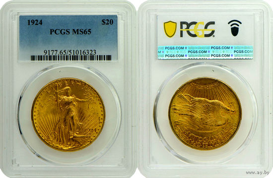 20 долларов 1924 г. Шагаюшая свобода. США. PCGS MS 65!!! Золото. KM# 131