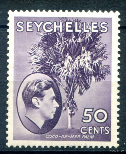 Британские колонии - Сейшелы - 1938/49г. - король Георг VI, ландшафты, пальмы, 50 с - 1 марка - MLH [Mi 137]. #3-WB-88-A-1