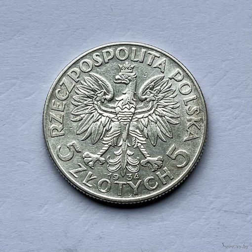 Монета СЕРЕБРО Польша 5 злотых 1934 год Ядвига ОТЛИЧНЫЕ