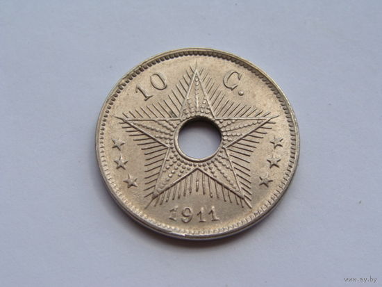 Бельгийское Конго. 10 сантимов 1911 год  KM#18  Тираж: 5.000.000 шт