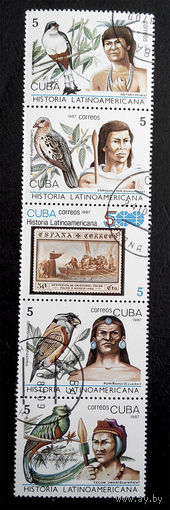 Куба. 1987 г. История Латинской Америки, сцепка из 5 марок #0038-A1P5