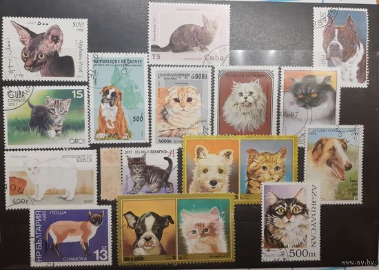 Сборный лот. Фауна. Кошки и собаки. 15 марок (725)