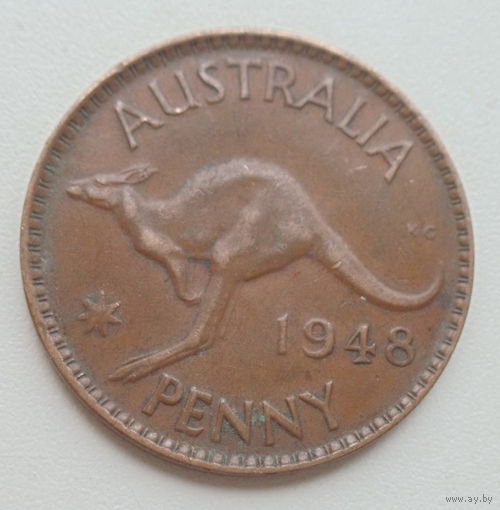 Австралия 1 пенни 1948 год король Георг VI с надписью  IND: IMP: кенгуру