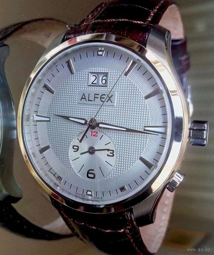 Новые мужские часы Alfex swiss кварц,42mm, GMT, большая дата,Оригинал