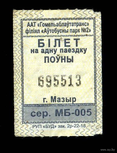 Мозырь. Талон на проезд в городском транспорте.