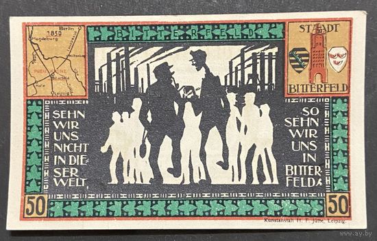 Нотгельд 50 пфеннигов 1921 год. Биттерфельд,. Веймарская республика