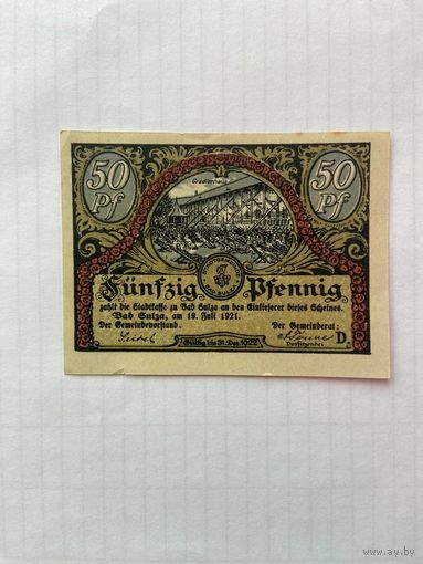 50 пфенигов (нотгельды) Германия г.БадШульжа -1402