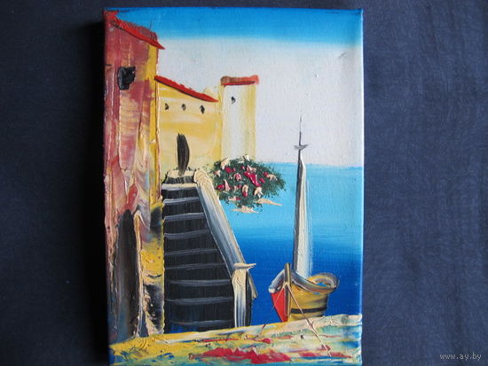 Миникартина, 13х18 см, ручная роспись маслом по льняной ткани (Германия)