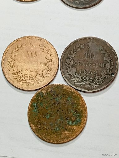 Италия 10 чентезимо 1862 года . M и без монетного двора .