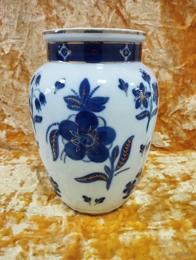 Ваза кобальтовые Цветы, высота 24 см. ЛФЗ, СССР